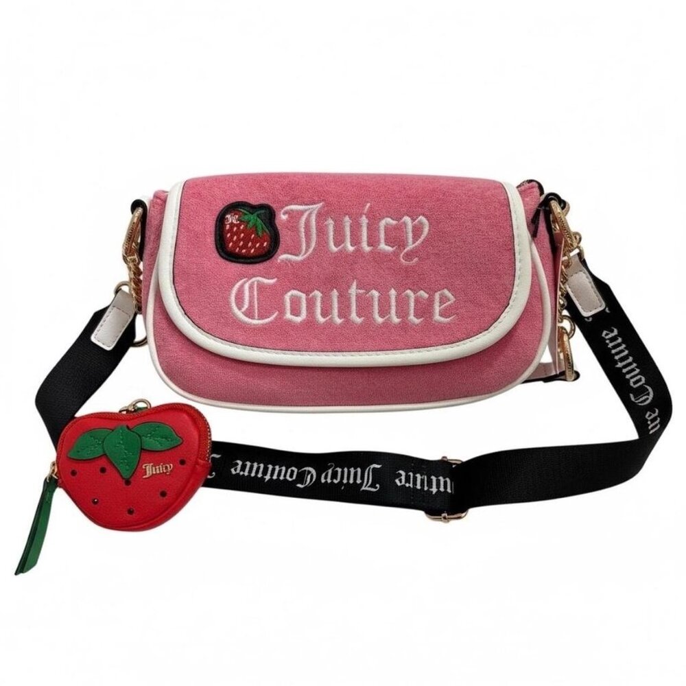 Juicy Couture Strawberry Bow Crown Tote Bag Pink Y2K Shoulder Crossbody NWT